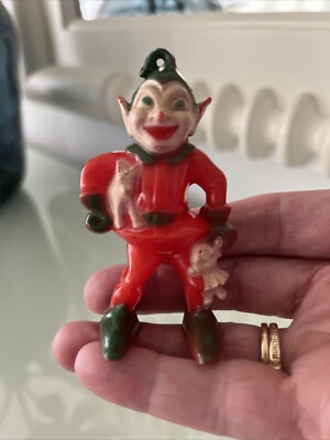 Vintage Goblin Style Red Pixie Elf Plastic Figurine Christmas Mischievous/Scary