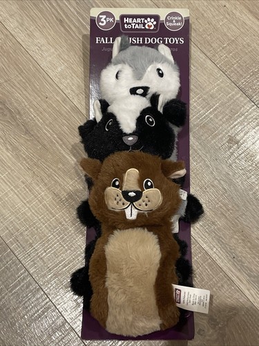 Dog Toys 3 Pack Plushies CRINKLES +2 SQUEAKERS Beaver, Wolf