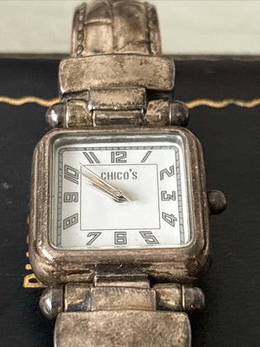 Chico's Women CH-201 White Dial Silver Tone Cuff Bangle Quartz