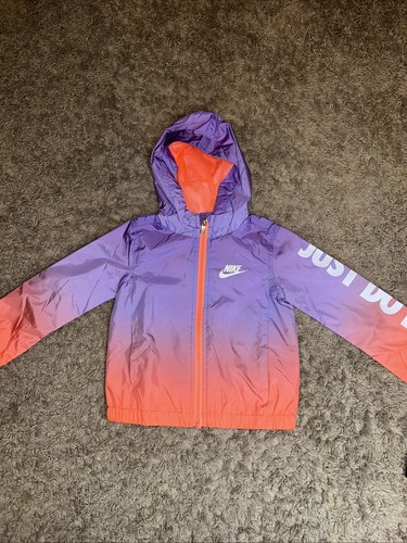 NEW Girl's Nike Purple Orange Windbreaker Hooded Jacket Size