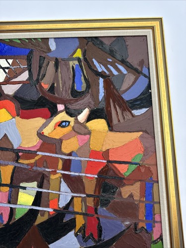 Jo Cain PAINTING ABSTRACT CUBISM WPA ARTIST FAMOUS REGIONALISM FARM MID CENTURY