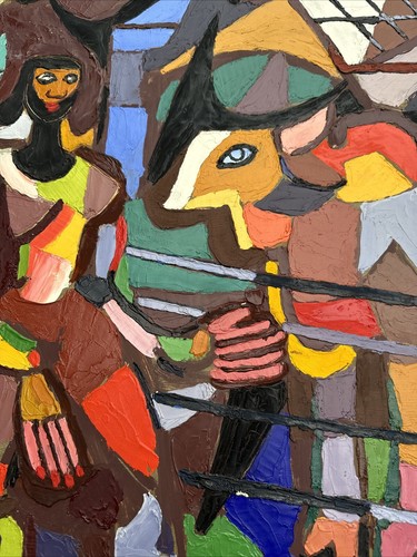 Jo Cain PAINTING ABSTRACT CUBISM WPA ARTIST FAMOUS REGIONALISM FARM MID CENTURY