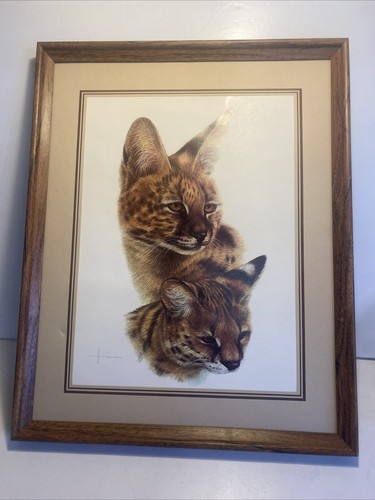 VTG Marsel Mirror Cheetah Big Cat & Cub Artist Signed Matted