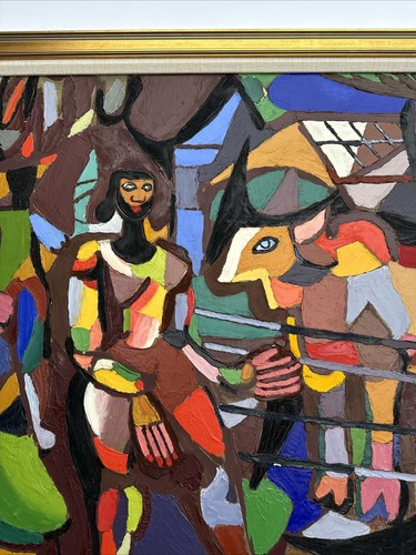 Jo Cain PAINTING ABSTRACT CUBISM WPA ARTIST FAMOUS REGIONALISM FARM MID CENTURY