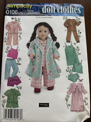 Simplicity Doll Patterns ~ Clothes Patterns 0106 For 18  Dolls Sleep Wear