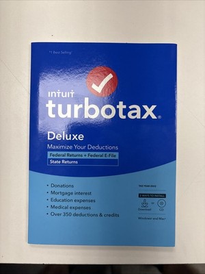 NEW Turbotax Deluxe 2022 Federal Returns E-File + State PC/Mac CD/Download