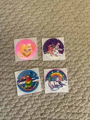 Set Of 4 Vintage 1980s Lisa Frank Stickers Christmas Unicorn Toucan Shiny Heart