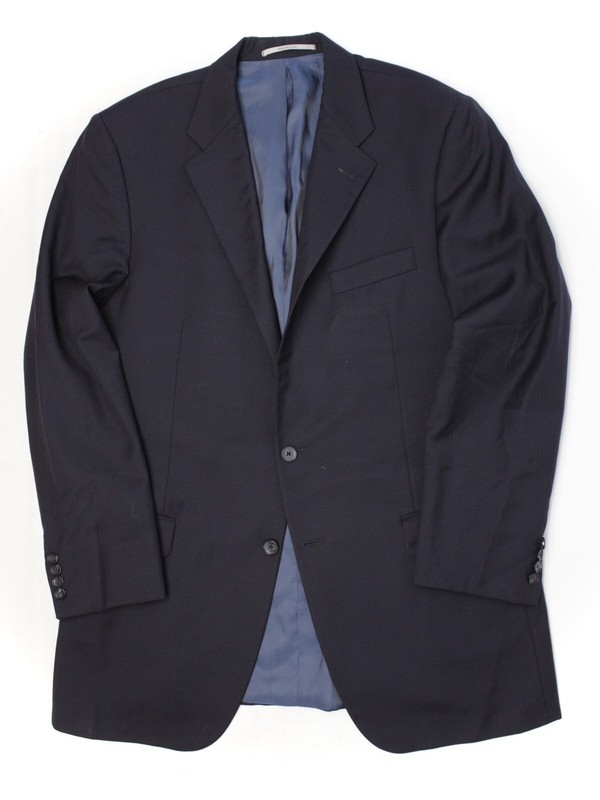 Hickey Freeman Lindsey Mens Suit Coat 42L Solid Navy Blue Herringbone Weave