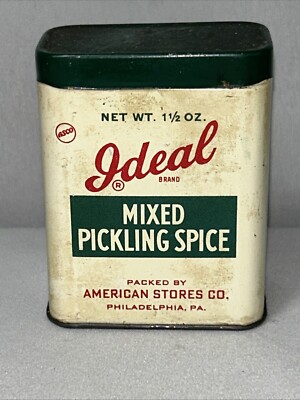 Vintage Ideal Mixed Pickling Spice Tin American Stores Co Philadelphia 2 3/4 