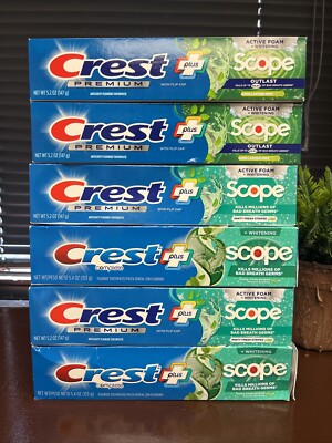 6 Pack Crest Complete Plus Outlast Whitening Scope Toothpaste Mint 5.4 oz tube