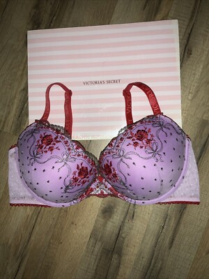 Victoria's Secret Purple Mesh W/Red Embroidery Push-Up Bra Logo 38C NWT $69.95
