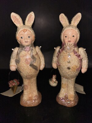 Set of 2 Katherine s Collection 6.5  Girl and Boy  In Bunny Costume Figurines