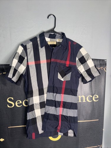 Burberry London Button Down Authentic Mens Blue Stretch