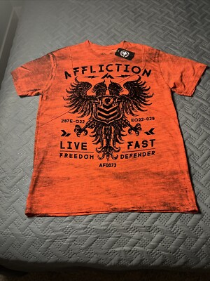 Affliction Large Embroidered Distressed Eagle Graphic T-Shirt Black Velvet NWT