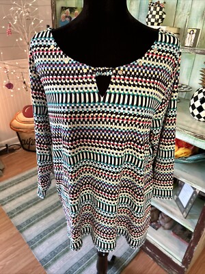 Rafaella Women's 1X Top  stud accents Keyhole Neck, 3/4 Sleeve vibrant colors