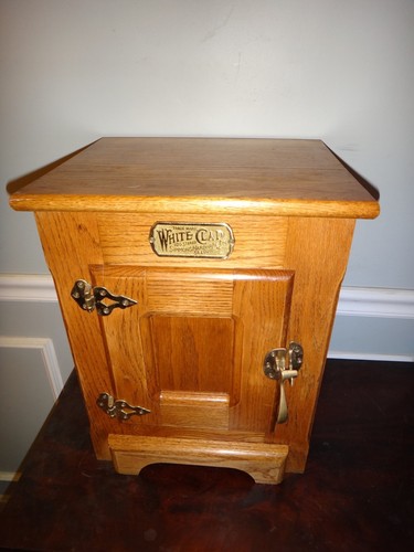 Vintage White Clad Antique Oak Ice Box Countertop Wine Bar Liquor