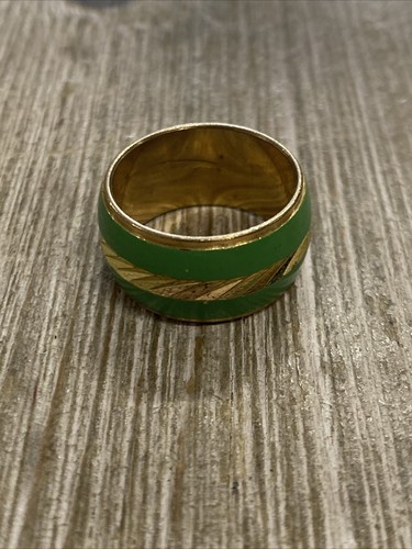 Vintage 14K HG Electroplated Green And Gold Toned Ring Size