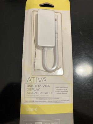 ATIVA USB-C TO VGA DISPLAY ADAPTER Cable 4521-616 Opened box