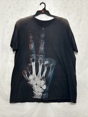 Vintage Skeleton Hand 90 s 00s Y2k Distressed/Faded Grunge Skate Mens XL T-Shirt