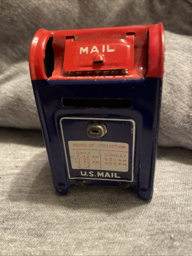 Vintage US Mailbox 50's Made in Japan Tin Mail Pole Bank