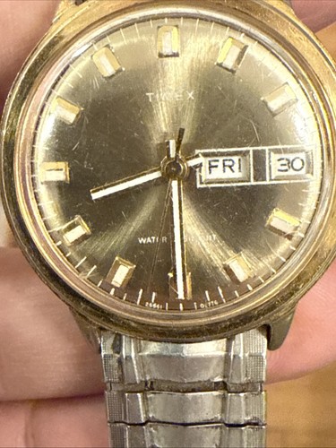 Vintage Timex Watch works Mens 35mm Gold Tone Day Date