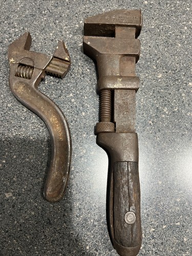 VTG J.H. Williams & Co Wood Handle Adjustable Monkey Wrench & Robinson Wrench