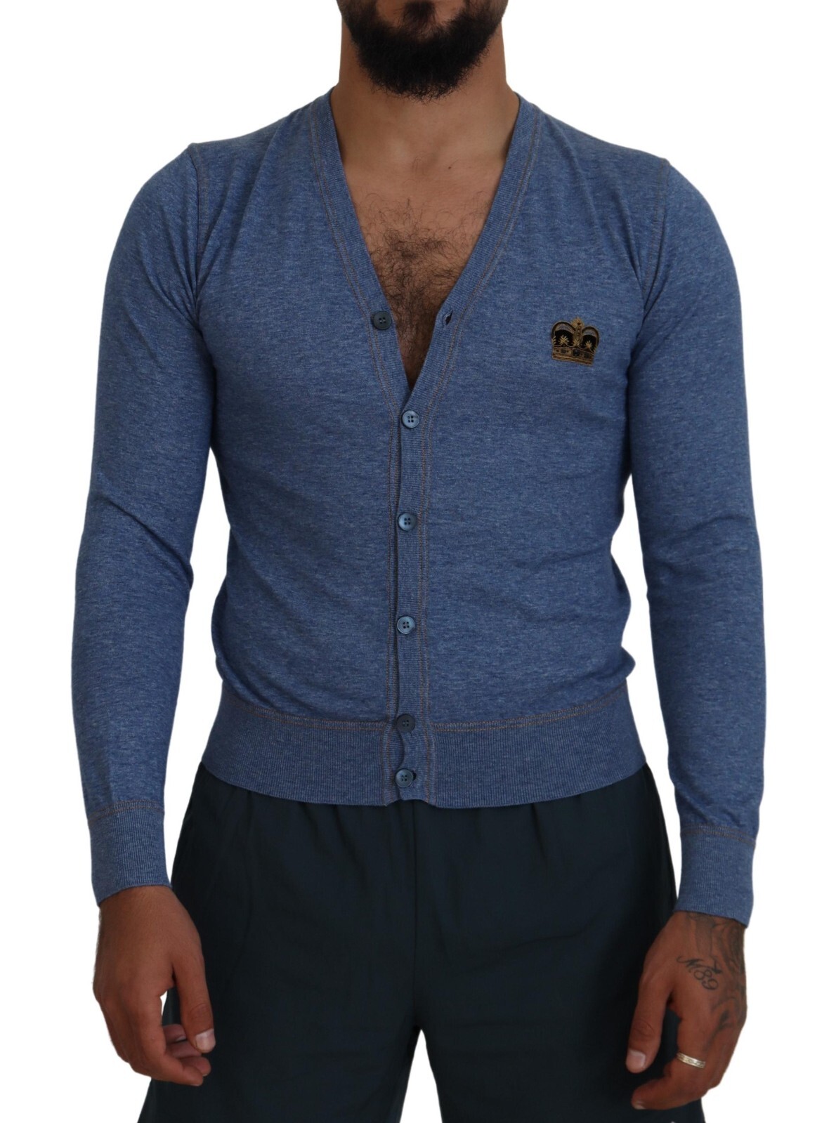 

DOLCE - GABBANA Свитер Синий Хлопковый Кардиган на пуговицах с короной IT44/US34/ 1050usd