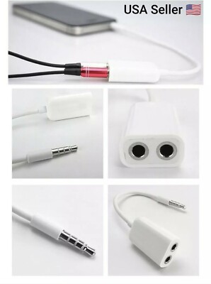 White Double 3.5mm Earphone Headphone Y Splitter Cable Cord Adapter Jack Plug
