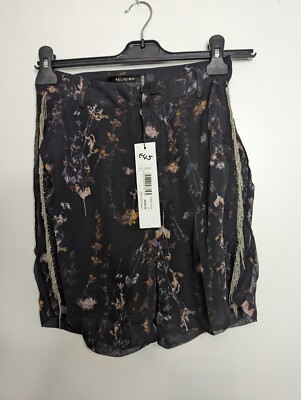 BNWT Religion We Live In Black Patterned Layered Shorts XS UK 8