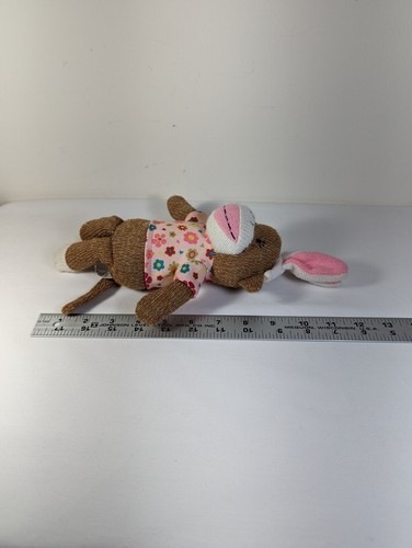 Dan Dee Sock Monkey 12" Plush With Bunny Ears Pink Floral Shirt Easter Gift