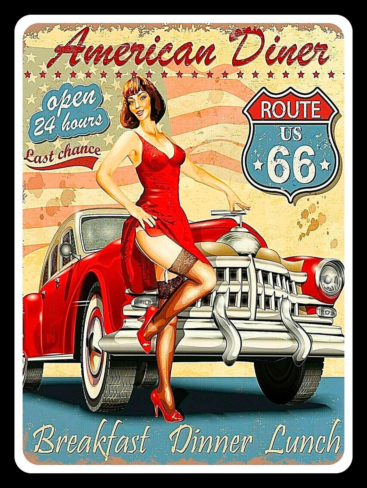 American Diner Route 66, Retro replica vintage style metal