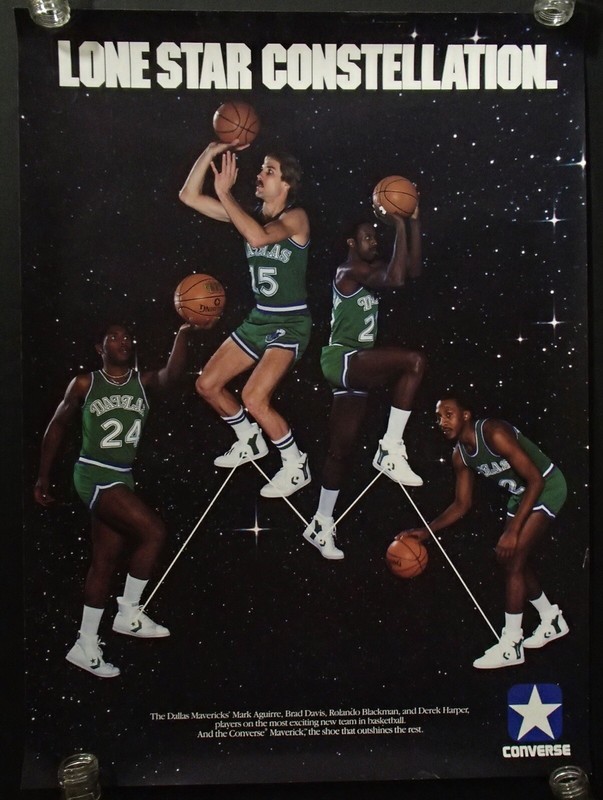 VINTAGE 1986 Converse DALLAS MAVERICKS shoe store promotional poster ORIGINAL