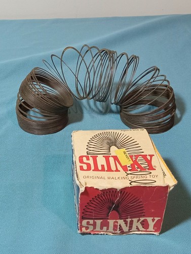 Vintage Original Slinky Walking Metal Spring Toy In Box Cat #100 Names James