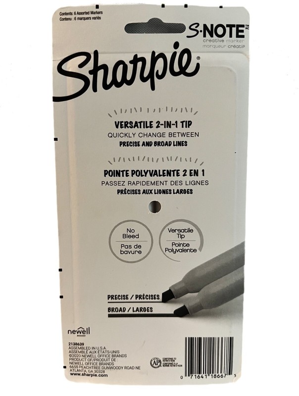 Sharpie S-Note Creative Markers Highlighters Pastel Colors Chisel Tip 6 pc Set