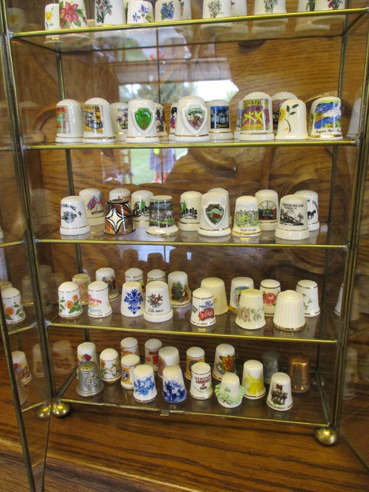 Thimble Collection  Glass Display Case & 75 Vintage Thimbles Estate Find