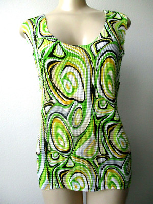 NICOLA MULTI-COLOR GEOMETRIC CRINKLE STRETCHY SLEEVELESS TOP SIZE 1X - NEW