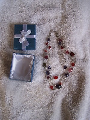 Multi Color Glass Triple Strand Necklace 16-19'' MSRP $69.99 in Silvertone NWT