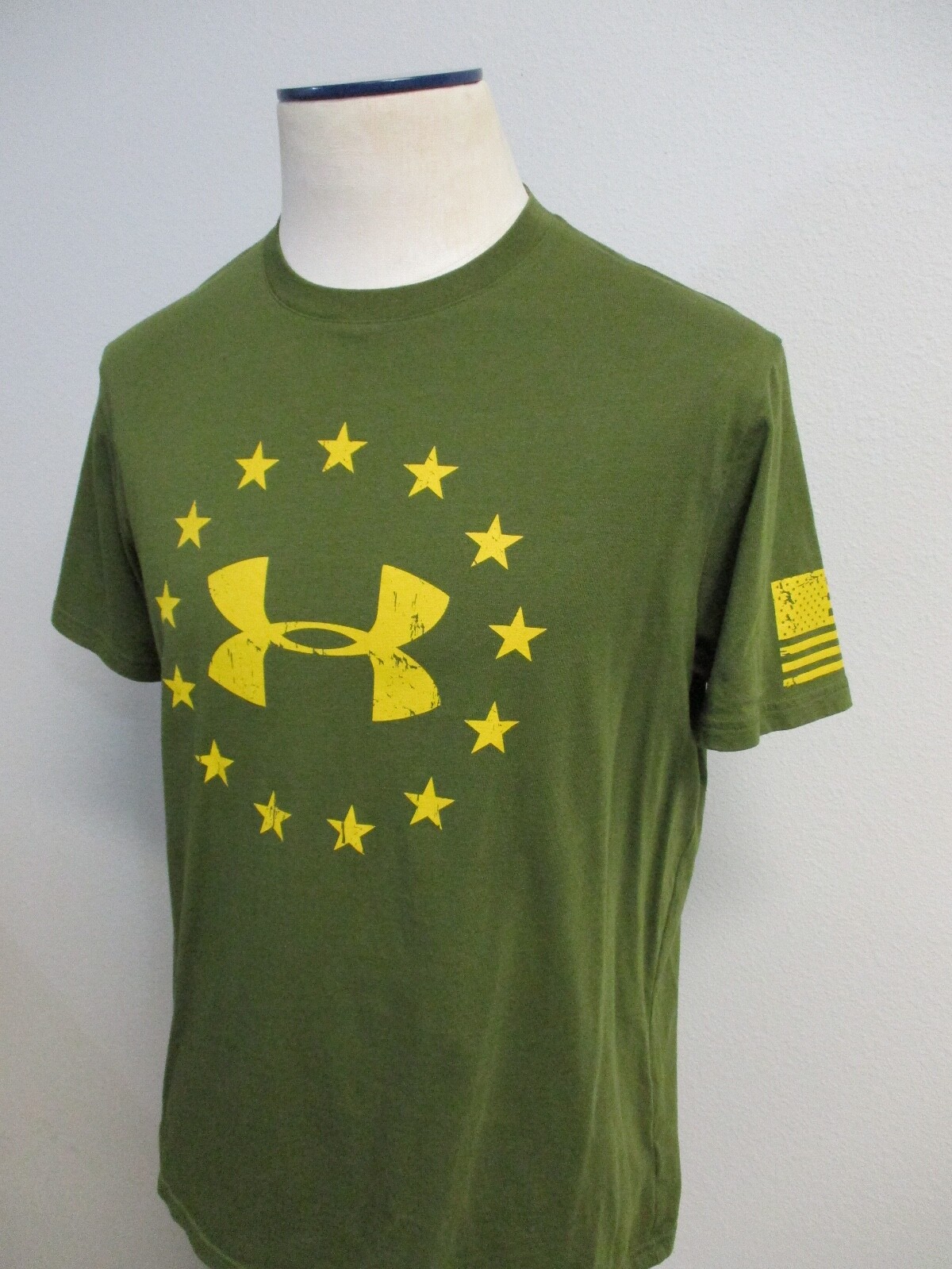 Under Armour Shirt Adult Large Green UA Logo FREEDOM US Flag Wounded