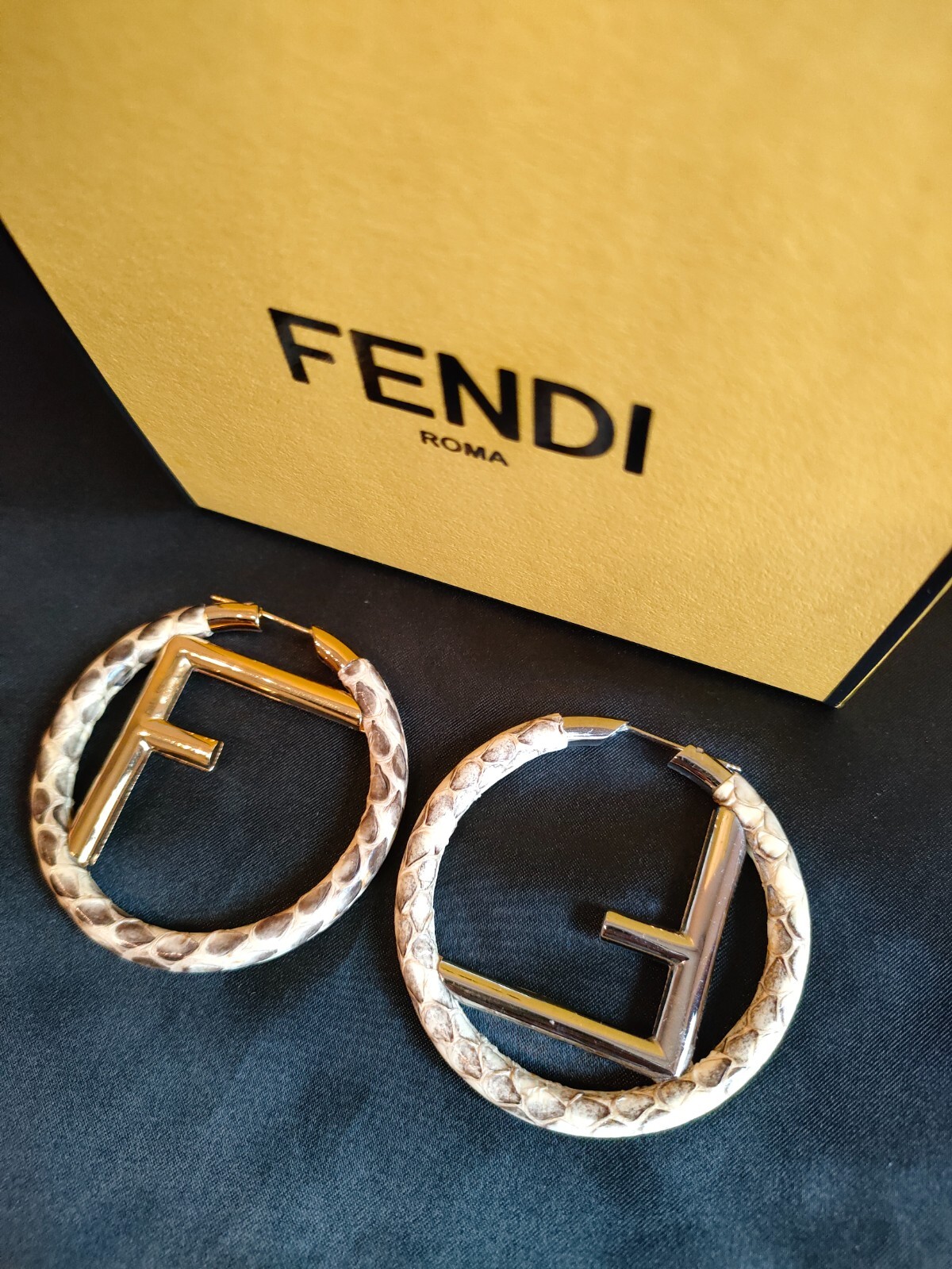 Fendi F Is logo Hoop Earrings Silver Gold Metal Leather Fendi F Is logo Hoop Earrings Silver Gold Metal Leather