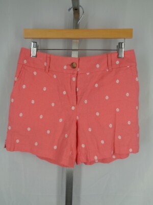 LOFT Outlet Petite Linen Blend Coral Pink Polka Dot Shorts Size 2P New