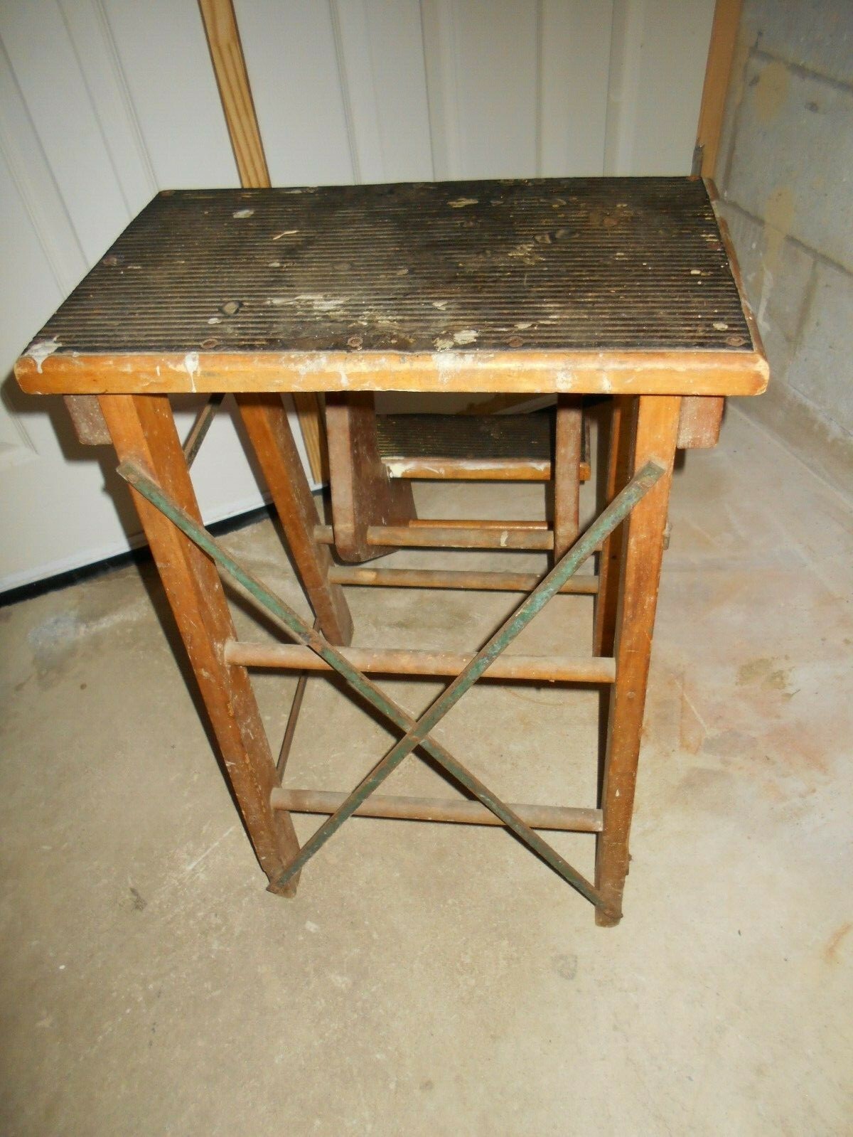 Antique / Vintage Wooden Ladder Step Stool w  Folding Steps 24
