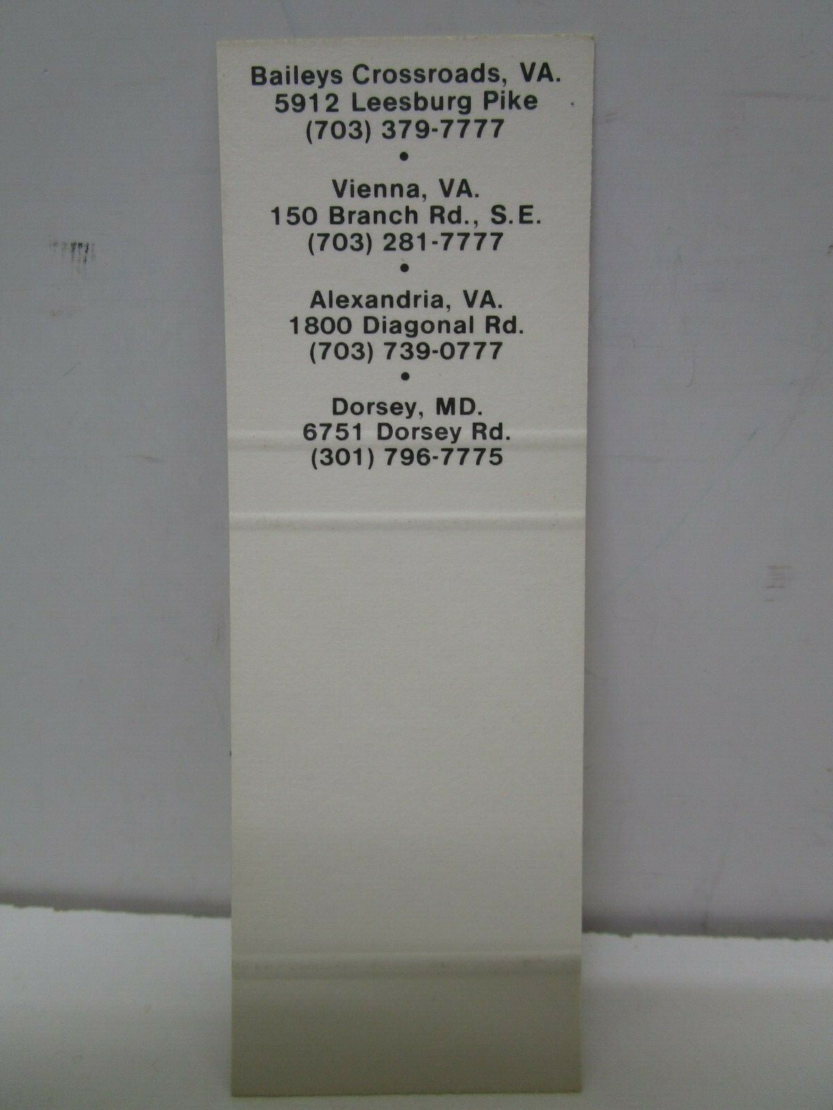 Joe Theismann's Restaurant, Virginia/Maryland Football Matchbook Cover