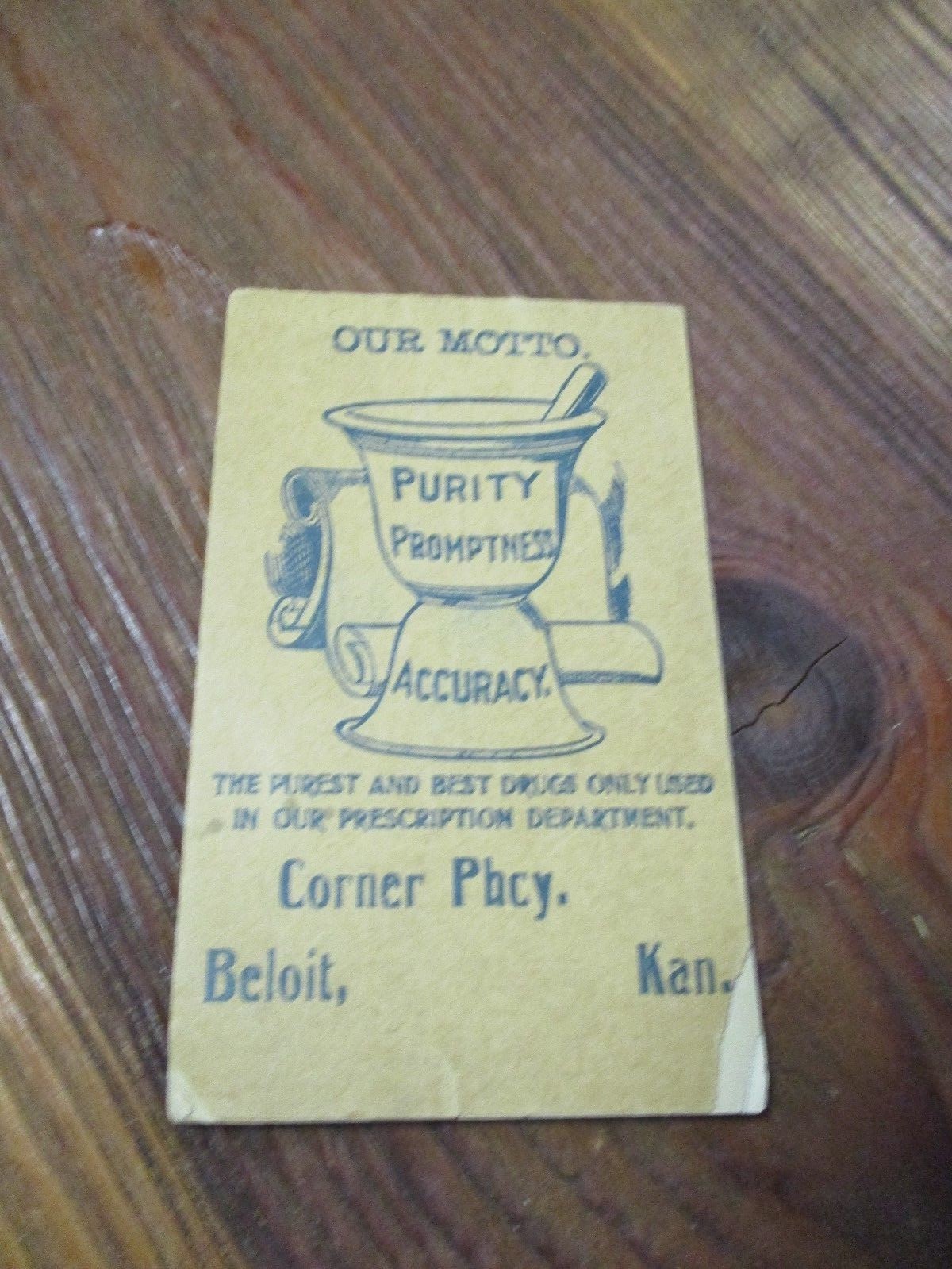 Early Beloit Kansas Corner Pharmacy Pocket Ledger