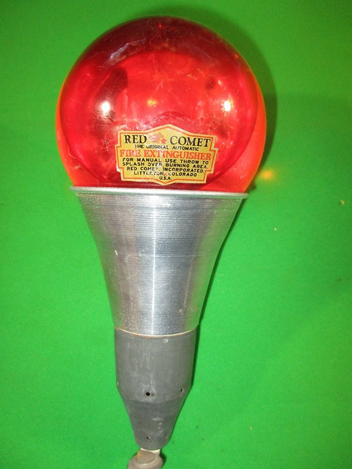 Red Comet Vintage Fire Extinguisher~ Glass Grenade with Metal Wall Bracket