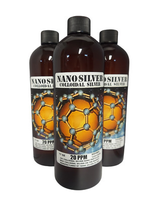 colloidal silver Nano Silver 20 PPM 32 Onces Two 16-ounce Bottles
