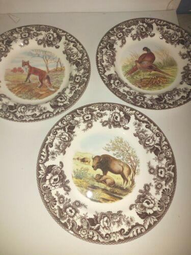 Spode Woodland set of 6 dinner plates- Pheasants Bison  and Red Fox