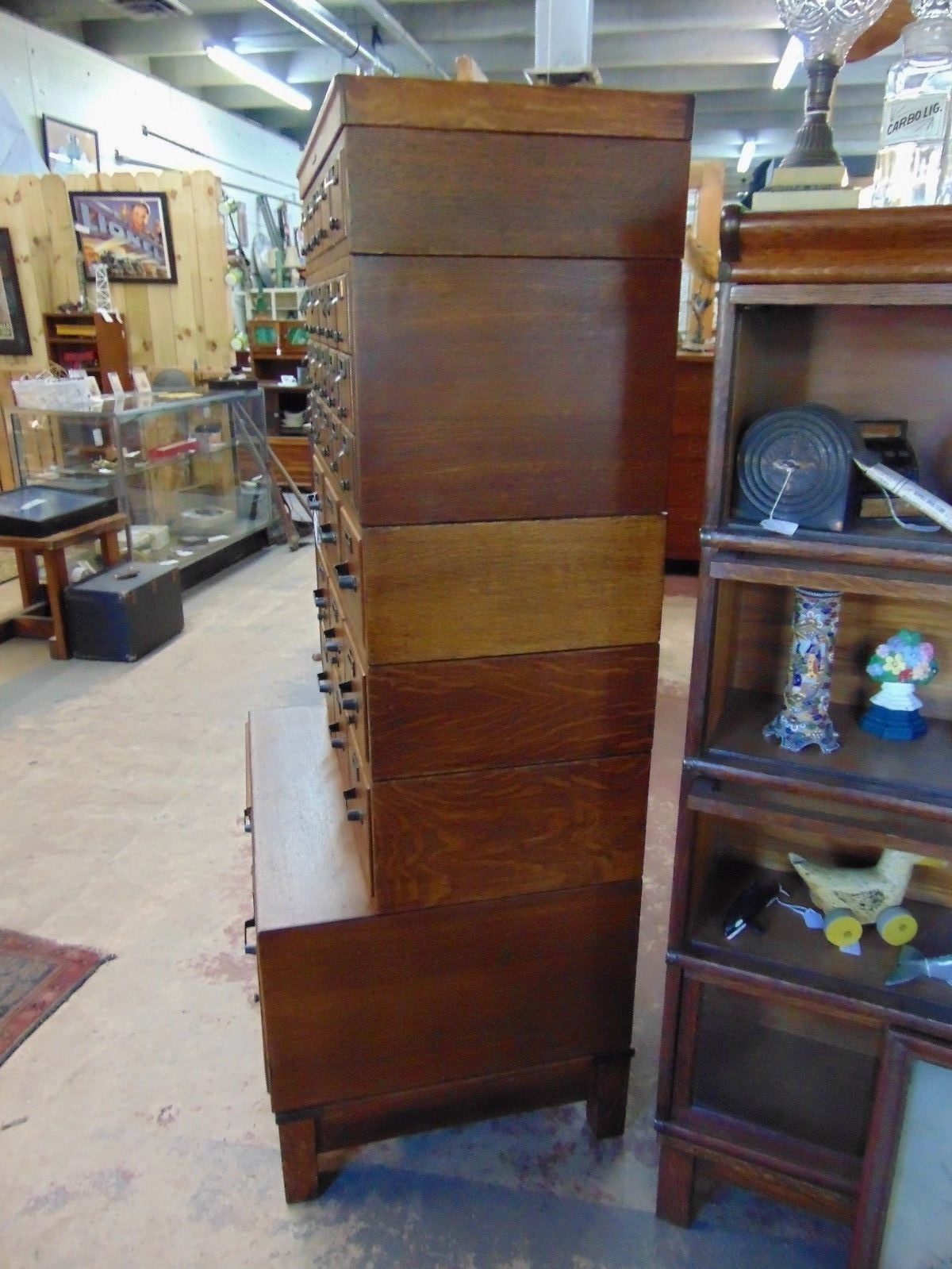 Antique Oak Stacking File Card Cabinet- 31 Drawer Library Bureau Makers
