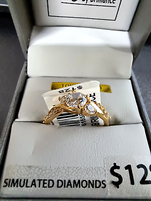 BELIEVE BY BRILLIANCE 10KT YELLOW GOLD SIMULATED DIAMONDS 3 STONE