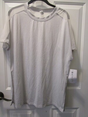 ATHLETA ESSENCE MESH HYBRID TEE TOP IN FROST GRAY HEATHER SIZE MEDIUM   NEW