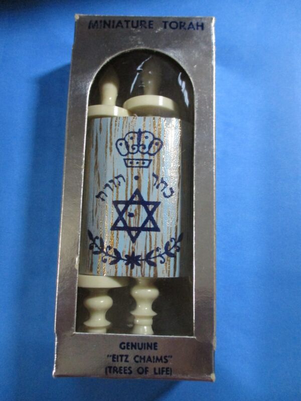 Jewish mini Miniature Torah Scroll replica with box "Trees of Life" NOS